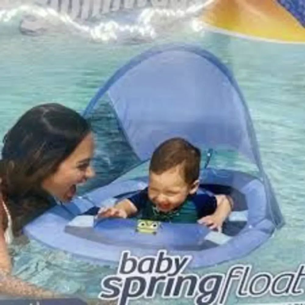 Brand New Baby Boys Blue Spring Float with Sun Canopy Swim Inflatable  Safety